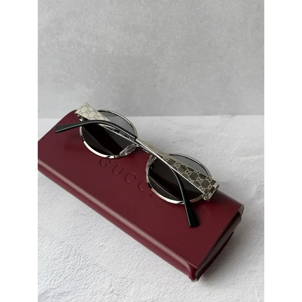 NEW Gucci GG1854S Silver Metal Round Logo Sunglasses $610